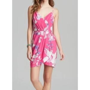 Yumi Kim Jayne faux Floral Wrap Silk Mini Dress red blue Mulitcolor strappy S